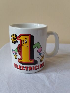 #1 Electrician White Ceramic Cup - Vintage, 1980's, Funny, Contenova